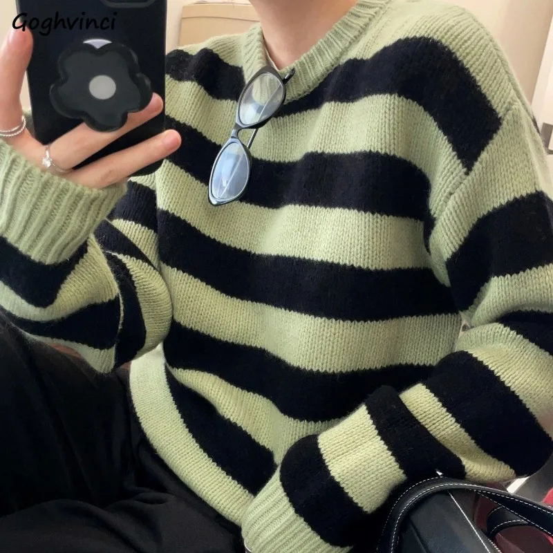

Striped Pullovers for Women Knitted Korean Style Retro Lazy Soft All-match Loose Fit Gentle Comfortable Sweet Daily Sweaters