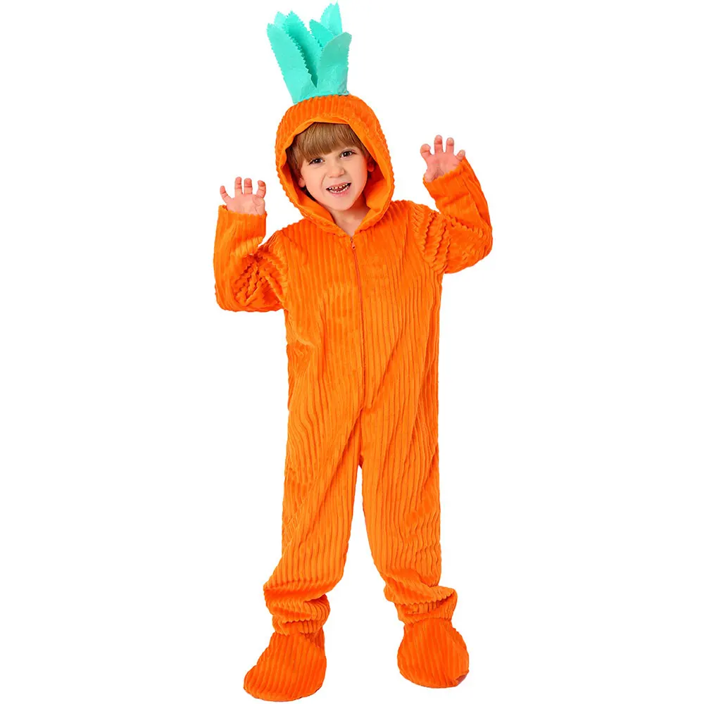 Umorden Easter Carrot Costume Kids Children Orange Outfit Hoodie Jumpsuit With Shoes Cover Corduroy