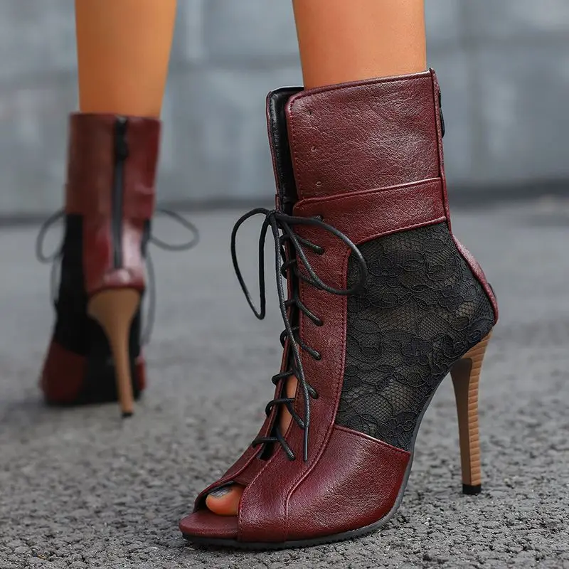 

ORCHALISA Дизайнерские женские летние ботинки с открытым носком на шпильке 11 см на молнии со шнуровкой Разноцветные большие размеры 48 49 50 Сексуальная модная вечеринка Bota