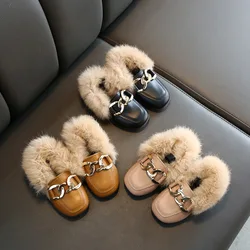 2024 Autumn Winter Girl Plush Shoes Plush Princess Shoe Soft Sole Children Shoe Warm Cotton Shoe Girls Shoes  Kids Casual Shoes