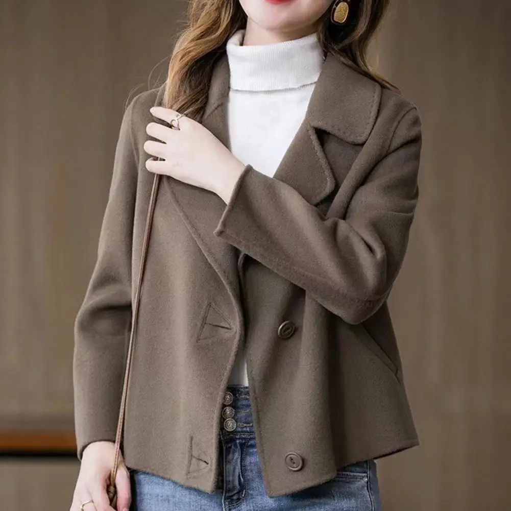 

Women Solid Color Jacket Stylish Women's Woolen Coat with Lapel Single-breasted Design Thermal Lining for Commuting Dating