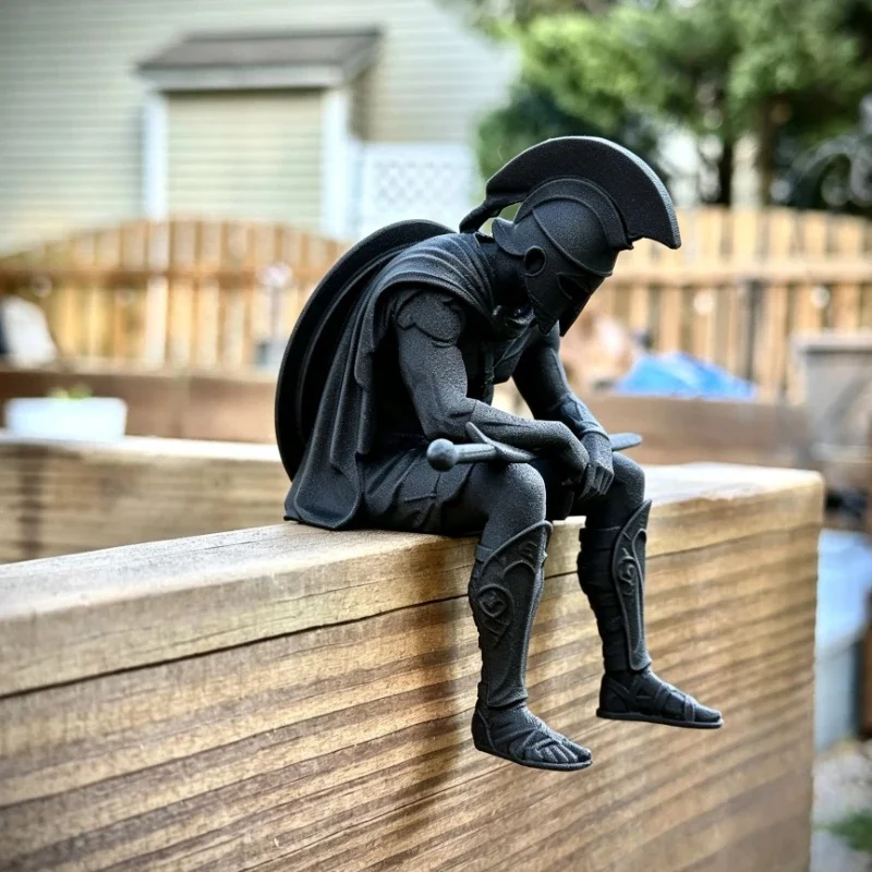 Meditation Warrior Figurines 3D Printed Soldier Edge‑Sitting Statue Ancient Rome Style Shelf Sitter Ornaments Desktop Home Decor