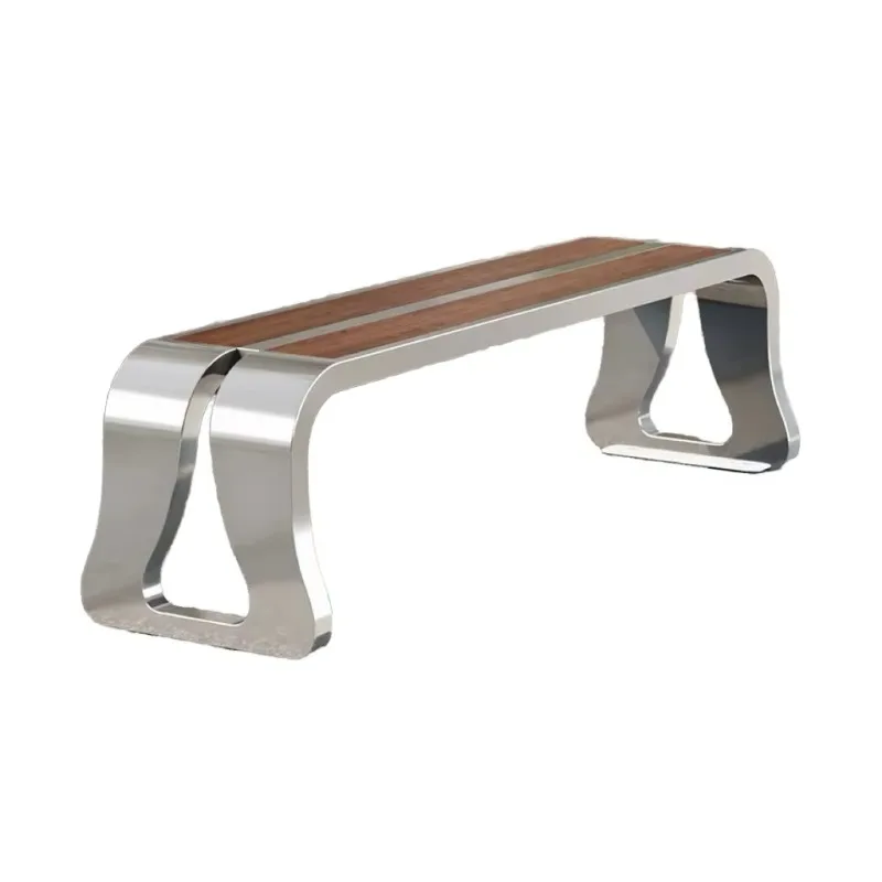 

Modern Urban Street Furniture Stainless Steel Outdoor Metal Seat Wooden Bench for 2-3 Seats Patio Bench