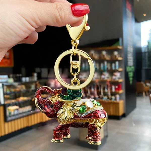 Cute Rhinestone Crystal Nose Up Elephant God Keychain Animal Key Chain Key Ring Holder Pendant Keyring