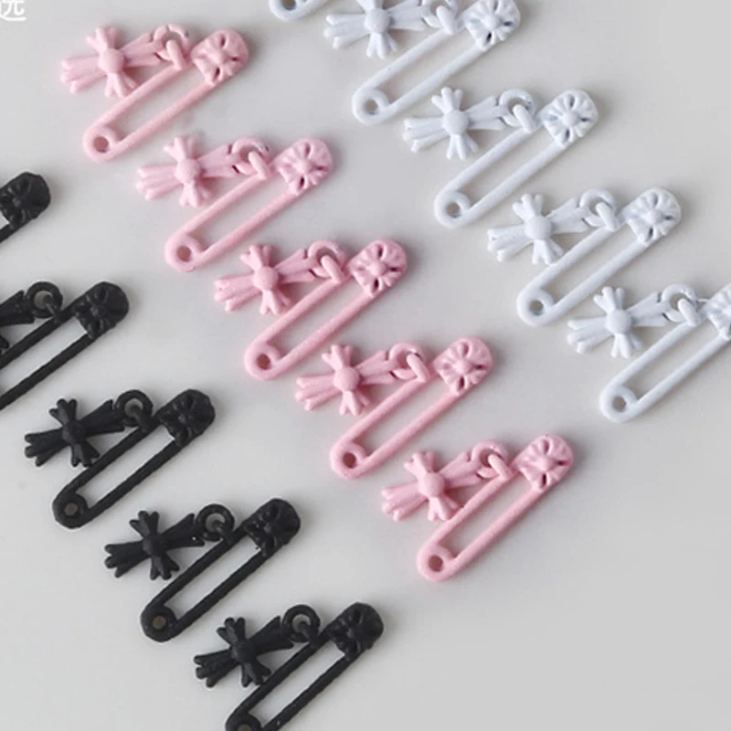 5Pcs Nail Charm 3D Mini Metal Retro Cross Nail Art Decoration DIY Punk Three Colors Paper Clip Shape