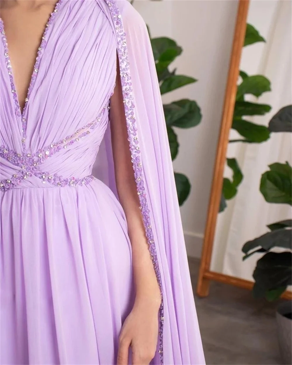 Jessica Sequined Chiffon Cape Prom Dresses Saudi Arabian Elegant Ladies Evening Dresses 2024فساتين السهرة Purple Party Dresses