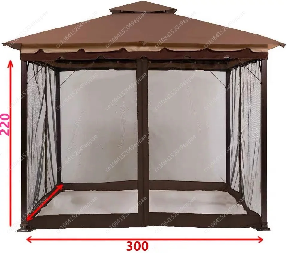 300x300x210cm Black Gazebo Garden Mosquito Net Waterproof Universal Replacement Canopy Net Screen 4-Door Curtain with Zippers