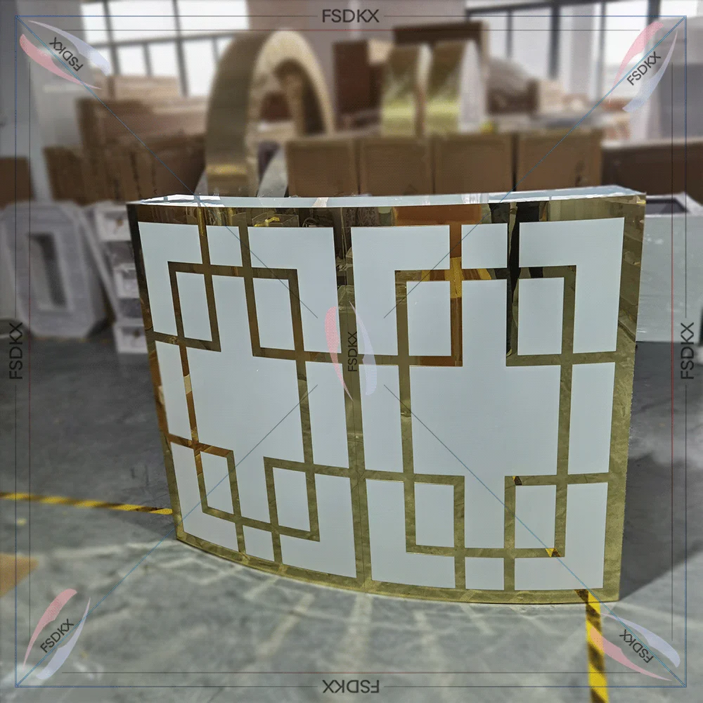 Party Supplies Gold Party Reception Bar Rectangle White Acrylic Bar Table Golden Pvc Banquet Hall Furniture Reception Bar