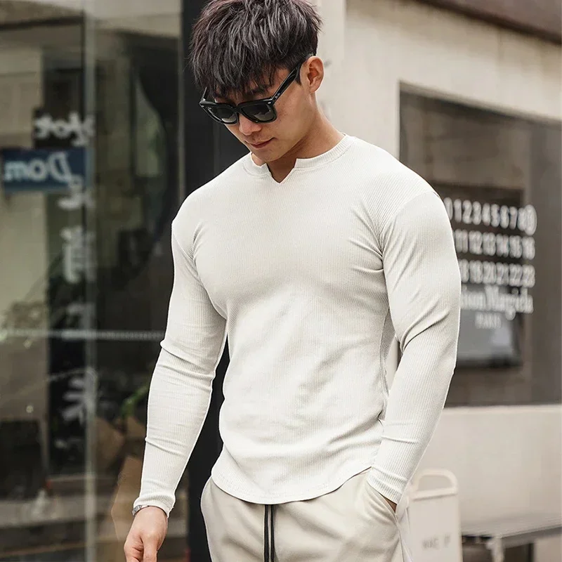 2024 Summer Men T-Shirt Running And Fitness Top Long Sleeved Comfortable Routine V-Neck Fitness T-Shirt