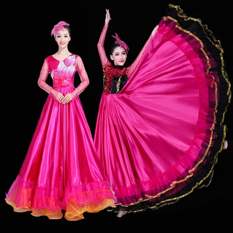 360 Graden Espanol Spaanse Vestido Flamenco Jurk Voor Vrouwen Podium Optreden Feest Falda Rode Flamenco Lange Rok Dansjurken