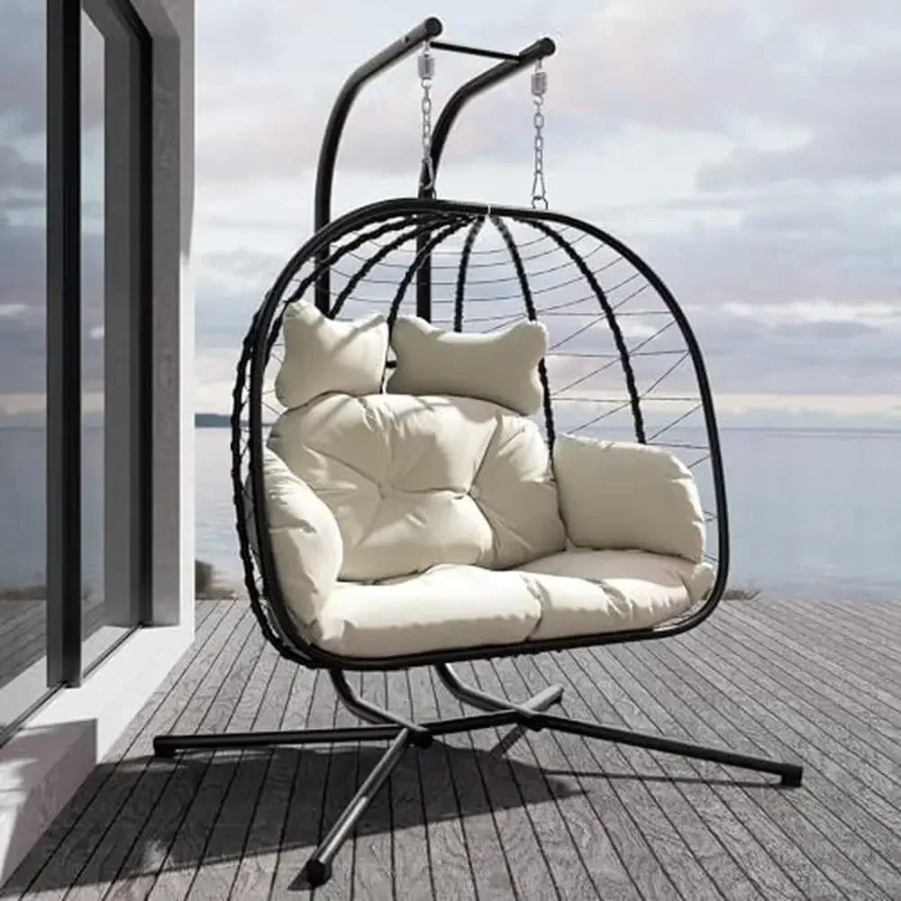 Indoor Outdoor Wicker Egg Chair Hammock Foldable Loveseat Stand Resistant 700LB Enjoy Comfort Chic Design Space Saving Versatile