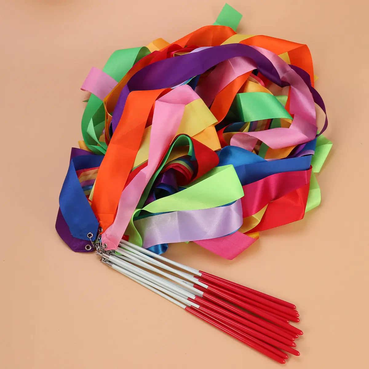 14Pcs Vibrant Dancing Gymnastics Ribbon Silk-Like Rhythmic Ribbon for Chinese Oriental Dance Baton Twirling Exercise