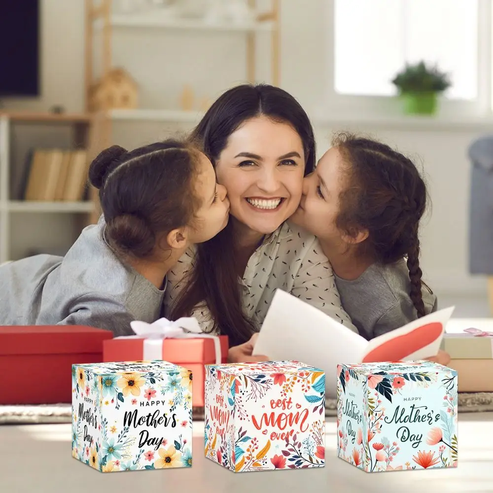 12 Uds. Cajas de regalo románticas para el día de la madre, caja de papel de dibujos animados, cajas de dulces y aperitivos, cajas de embalaje de regalo coloridas hechas a mano