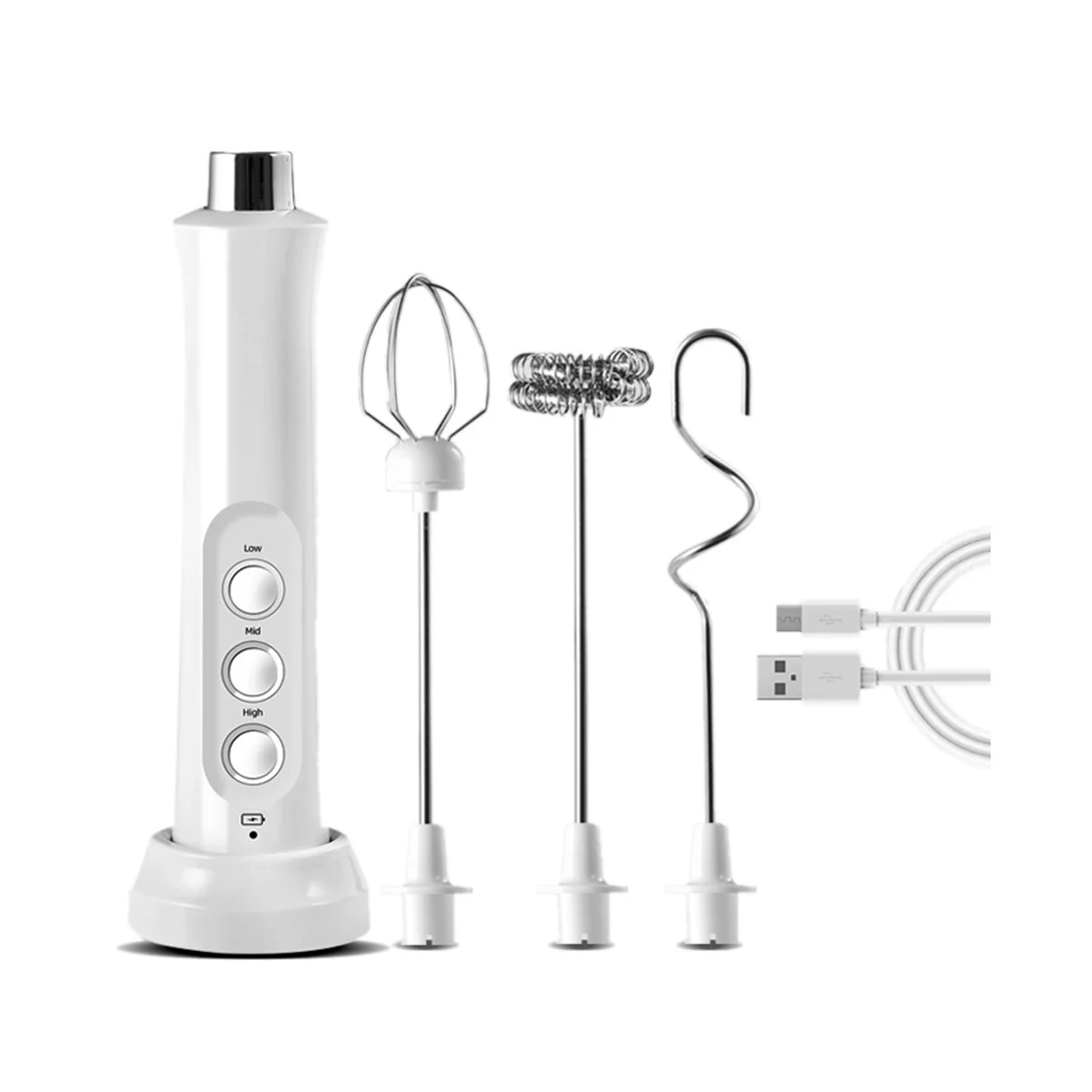 Misturador elétrico batedor de ovos cozinha agitador café cappuccino creme batedor liquidificador portátil-branco