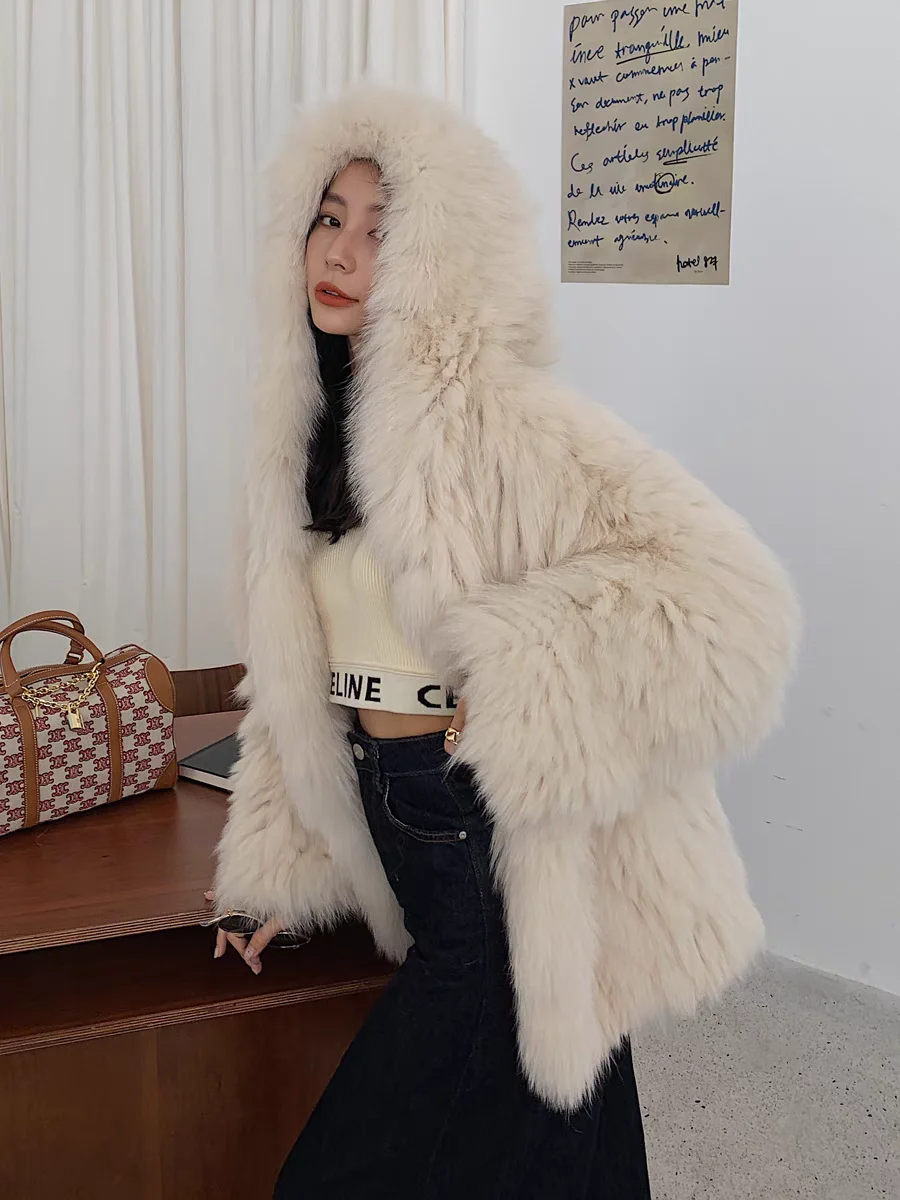 2025 abrigo de piel tejido de pelo de zorro Real de invierno abrigo de mujer de doble cara forro tejido de manga larga chaquetas femeninas de nuevo estilo