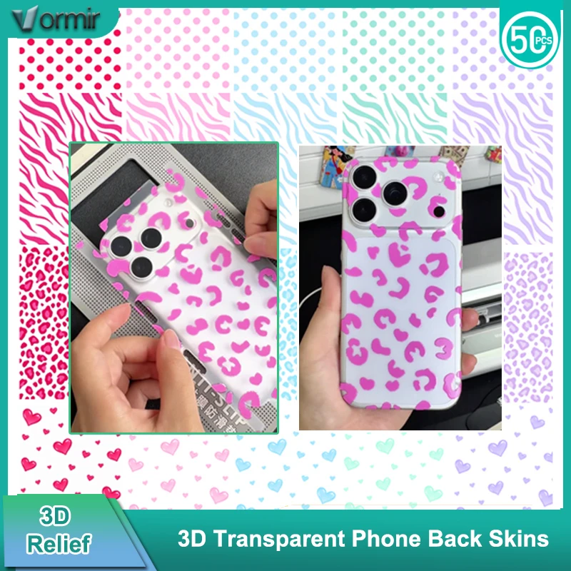 VORMIR 50pcs Zebra Leopard Texture 3D Transparent Phone Back Skins Decoration Stickers for Hydrogel Film Cutting Machine