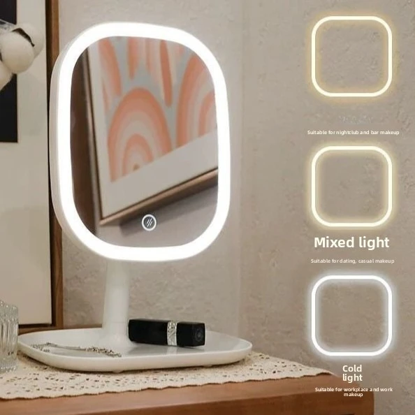 

Настольное косметическое зеркало, 3-цветный светильник с регулируемой яркостью, светодиодное зеркало для макияжа, сенсорное зеркало, женское туалетное зеркало для спальни