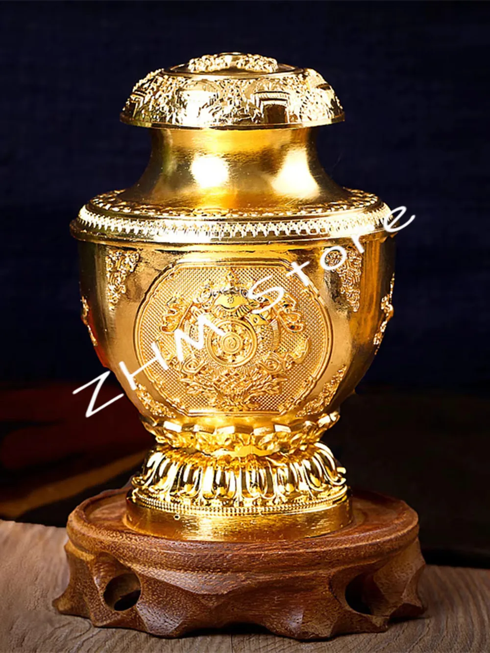 Alloy Metal Gold Tranic Tibetan 18cm Moni Wealth Vajra Decorate Auspicious Treasured Buddhist Putting Bottle