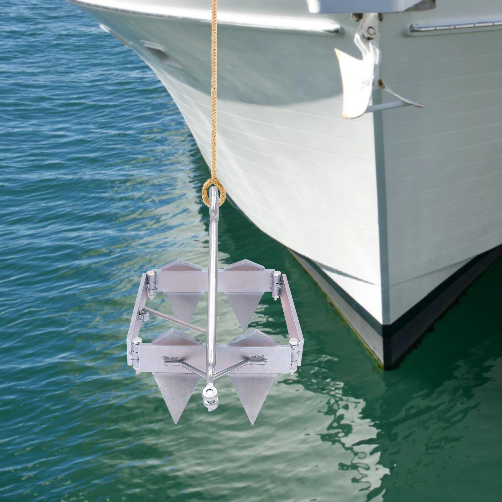 

13Lbs Galvanized Steel Foldable Sliding Cube Anchor, Heavy Duty Corrosion Resistant Boat Slide Anchor, High Grip Foldable Anchor for Sand Pebble Rock Coral Seabed