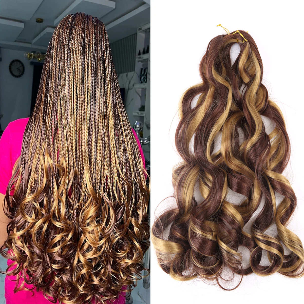 French Curly Crochet Braiding Hair Synthetic Loose Wave Ombre Braids Hair for Women Spiral Curls Pre Stretched Hair Extensions image 3
