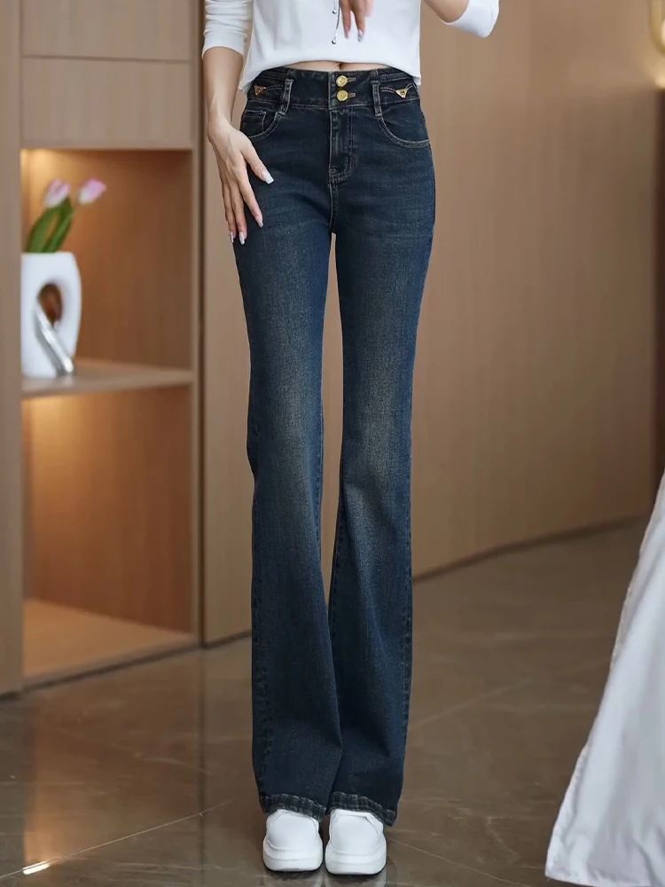 

Женские джинсы-клеш с высокой талией, облегающие, весна-осень 2026, новый стиль, ретро, американские, эластичные брюки-клеш