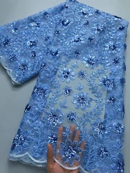 African Net Lace Fabric High Quality French Nigerian Embroidery Mesh Fabric Sequins Luxury Wedding Dress For Women,2.5Yards 4173