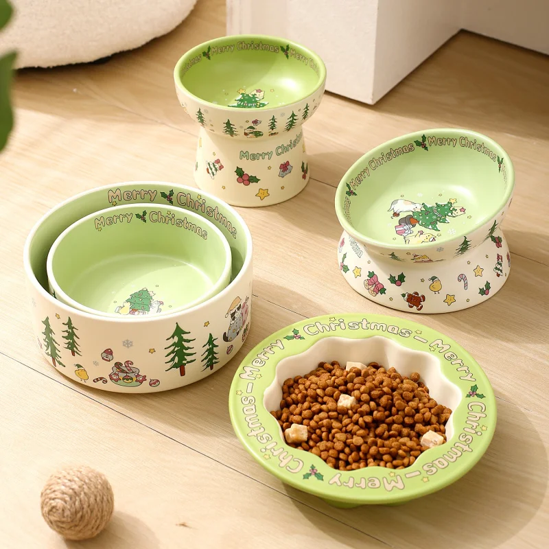 

Festive Pet Dining Set - Xmas Themed Ceramic Bowls with Anti-Spill Base, Detachable Stand for Easy Cleaning, Wholesale