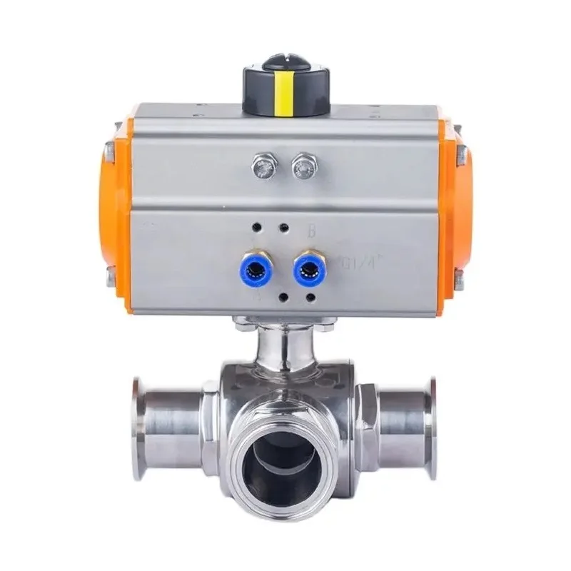 O.D 76mm Stainless Steel Ball Valve T Type L Type Quick-loading Three-way Ball Valve Sanitary Clamp Type Pneumatic Ball Valve