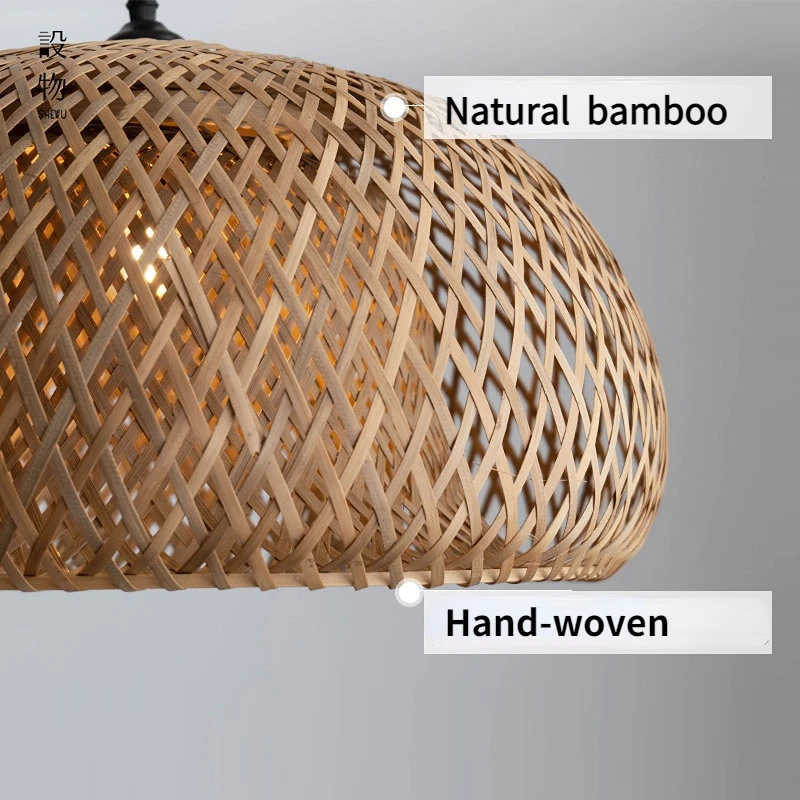 Natural Hand-Woven bamboo Lantern pendant lamp Rattan Wicker Retro Restaurant Hanging Light Handmade Lampshade E27 light fixture