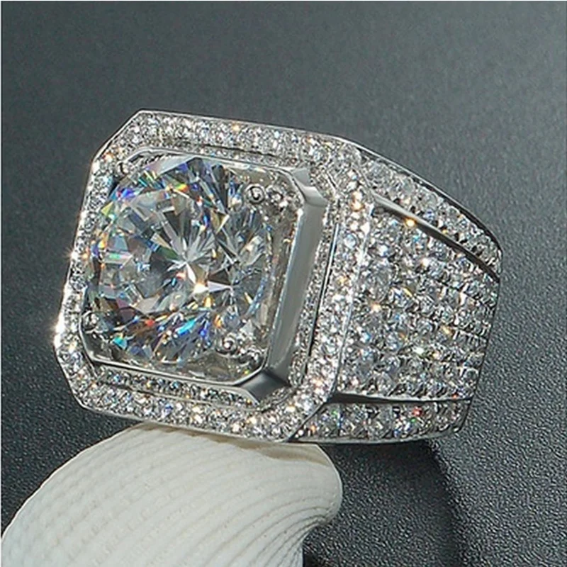 Luxury 925 Sterling Silver Ring With Zircon Crystal Ring For Men Jewelry Gift