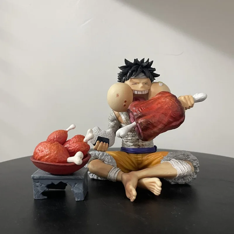 

In Stock 12cm One Piece Monkey D Luffy GK Figure Sitting Pose Eating Meat Desktop Ornament Collectible Anime Figurine Model