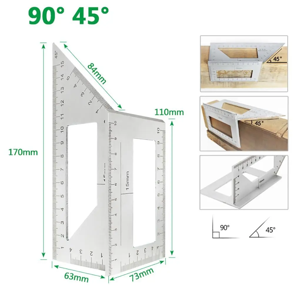 Metal Ruler Tool Ruler Multifunctional Square 45/90 Degree Gauge Angle Ruler Measuring Woodworking Tool Angle Measuring Ruler