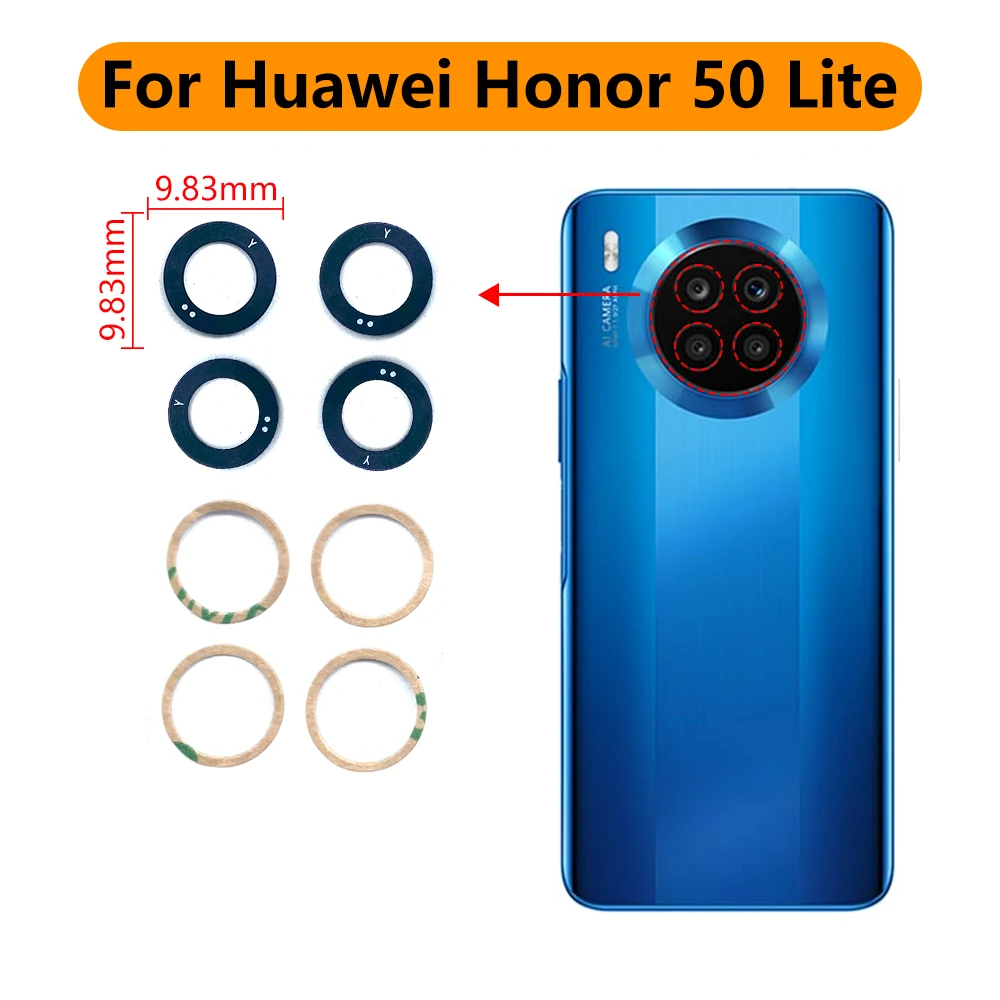 10 buah untuk Huawei Honor 50 5G / 50 Lite lensa kamera kaca dengan pita pengganti