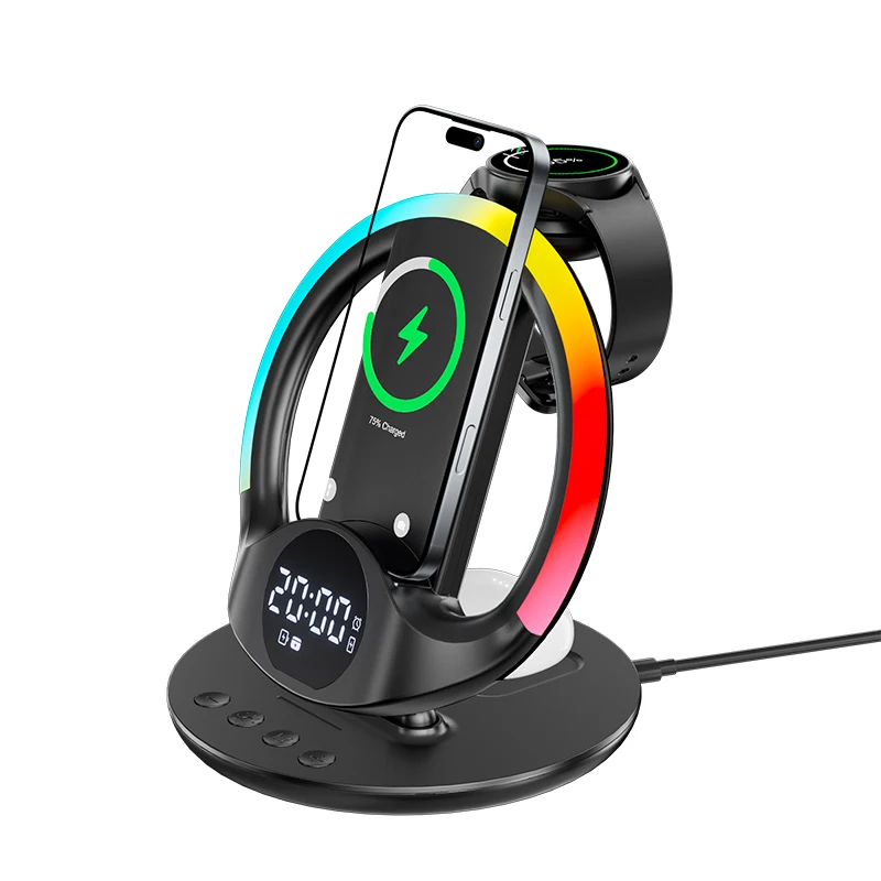 

Bestseller Products RGB LED Light Portable Desktop Charging for Phone Watch Earphone 3 in 1 Wireless Charger With Alarm
