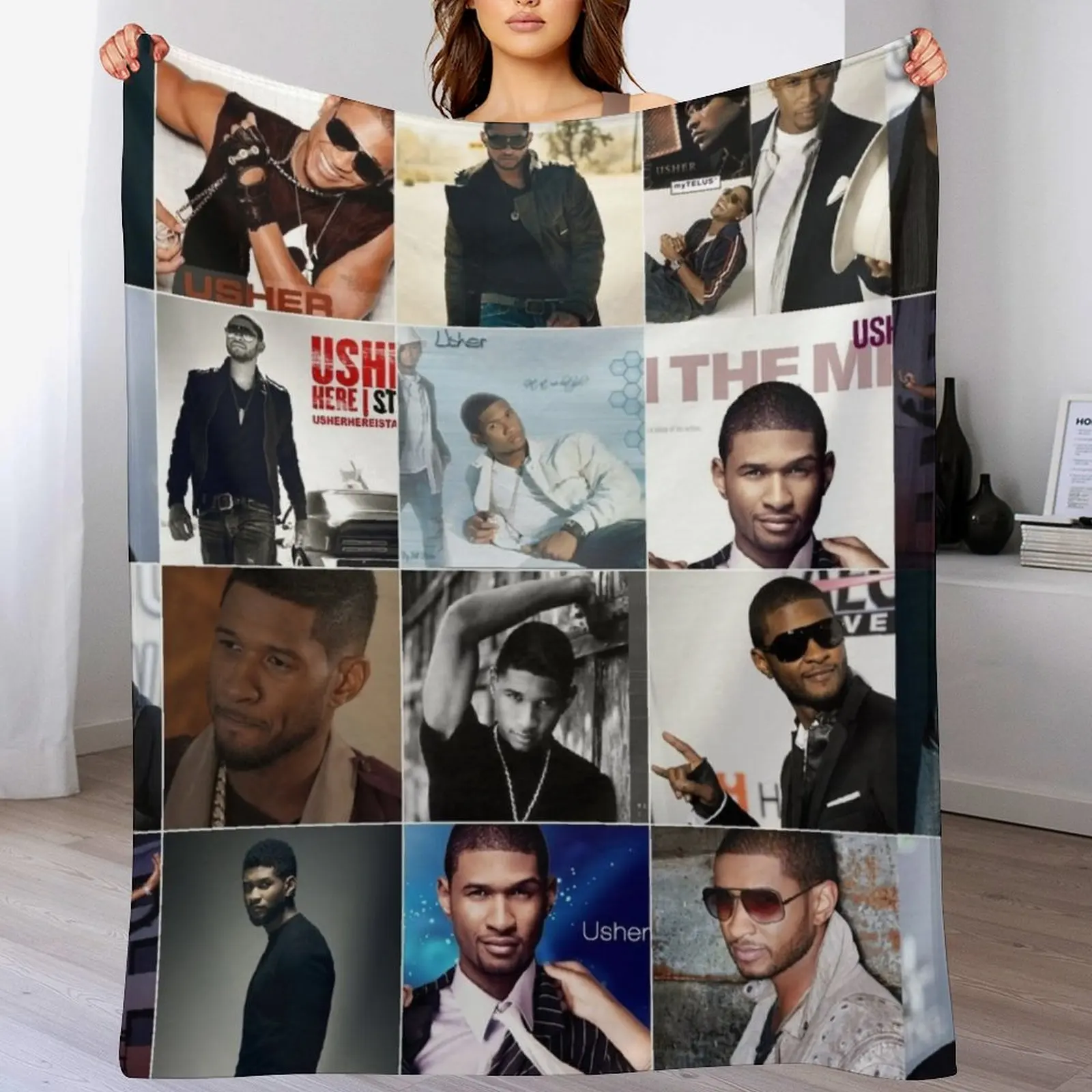 

Usher Singer Photo Collage Throw Blanket Hairys funny gift christmas decoration blankets ands Blankets