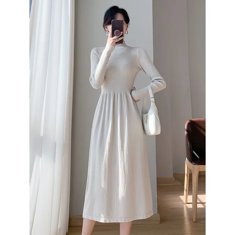 Clothing Hrajuku for Women's Solid Color Girl Casual Y2k Cute Elegant Office Lady Half High Collar Party Vintage Fashion Dresses