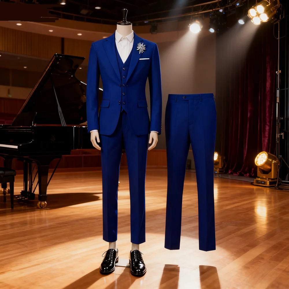 

Men's Monochromatic Slim Fit Wedding Suit Terno Peak Lapel 3 Button Jacket Vest Set Formal Business Smoking Attire