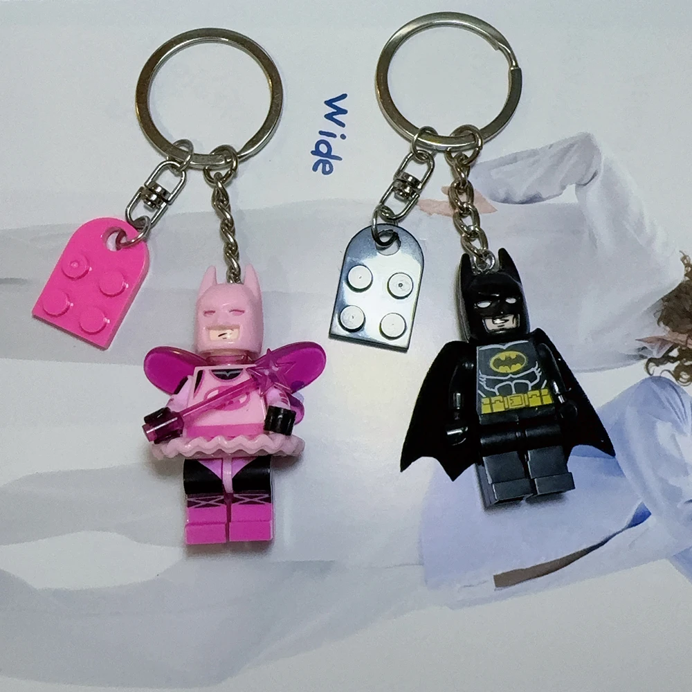 2pcs Handmade 3D Fairy Star Bat Couple Keychain Pink Black Block Splicing Heart Shape Keyring Backpack Key Pendant  Props Gift