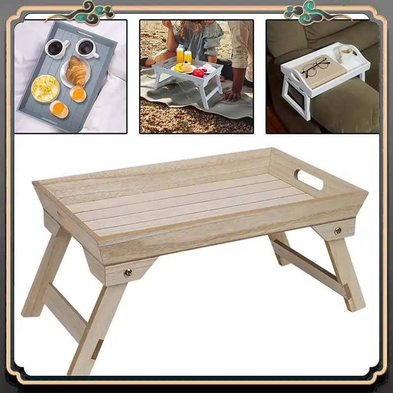Outdoor Folding Table,Wooden Lazy Dormitory Bed Laptop Small Table,Tray Camping Picnic Portable Thickened Desk Durable Grey