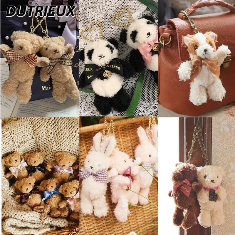 2024 New Japanese Style Pear Flower Furry Ribbon Bow Bear Doll Package Pendant Exquisite Gift Fashion Sweet Cute Key Chains