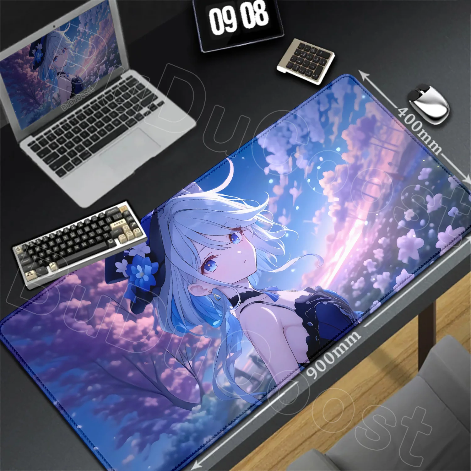 Laptop-Tastatur-Mauspad, Schreibtischunterlage, Büro-PC, Kawaii-Gaming-Zubehör, 90 x 40 cm, Mauspad, Genshin Impact Furina, Anime-Spiel-Mauspad – Detail 16