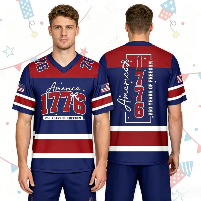 

2026 New Unisex America 1776-2026 Years of Freedom Commemorative Flag-themed Jersey T-Shirt Breathable Casual Streetwear Surfing