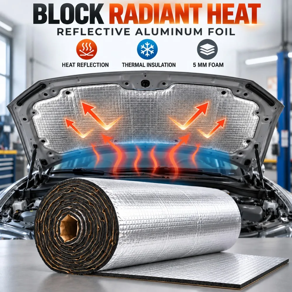 Extra Long 40x500cm 5mm Self Adhesive Aluminum Foil Insulation Foam with Kraft Paper Backing for Car Door Hood Roof Pipe Home view 3