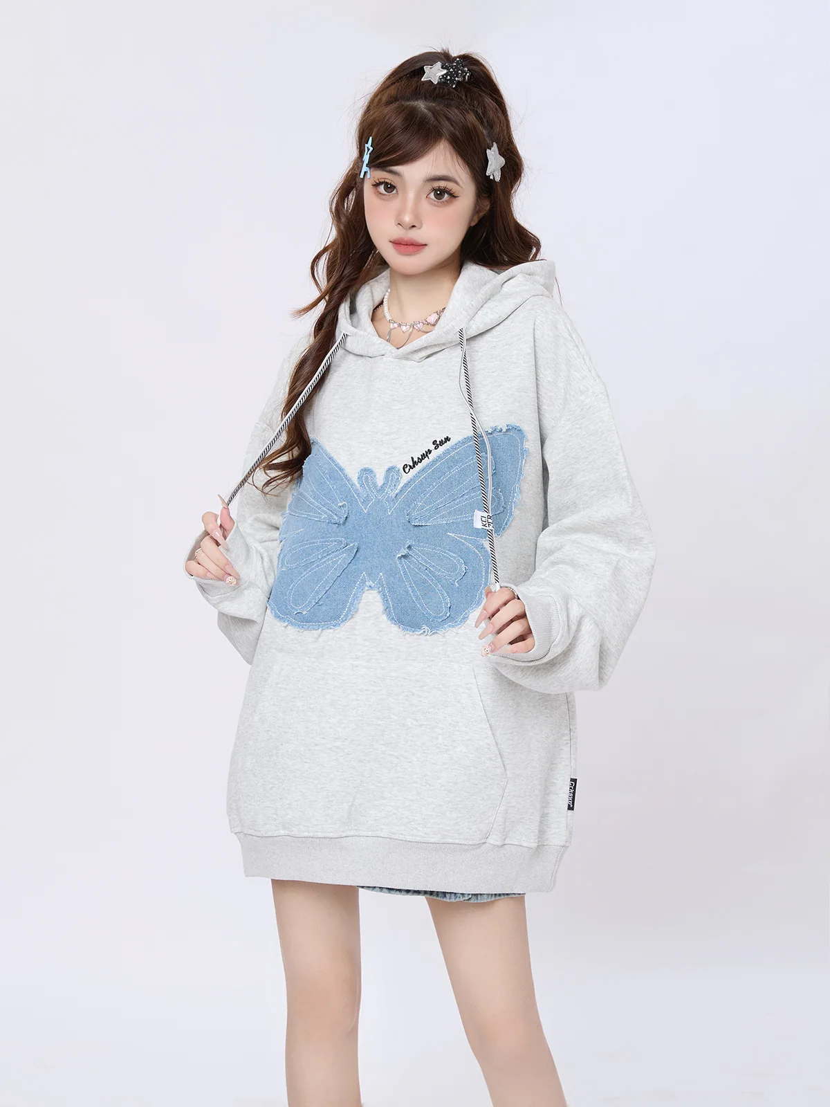 

Худи ENJOG Sweet Cool Patch для женщин, весна-осень, свободный крой, уличный стиль, с длинными рукавами, из смесового хлопка