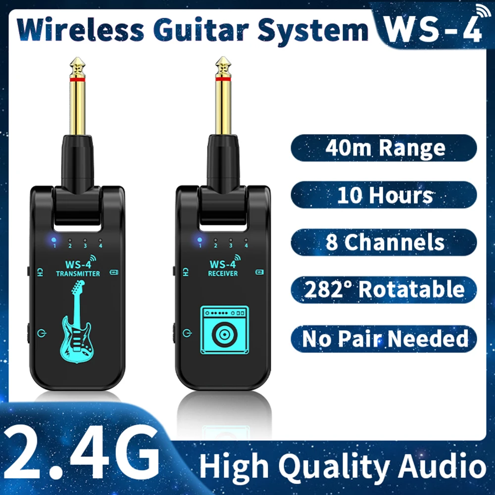 2.4G Wireless Guitar System Rechargeable Guitar Transmitter Receiver Set for Electric Guitar Bass Electric Wind Instruments