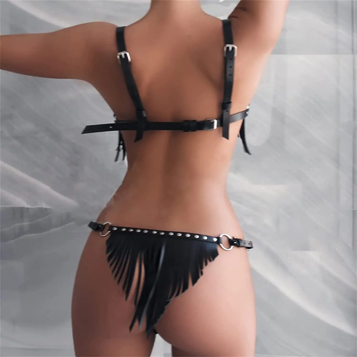 Conjunto de Bikini con flecos de cuero Sexy para mujer, cinturón divertido y Sexual, accesorios para coqueteo alternativo, accesorios de entrenamiento