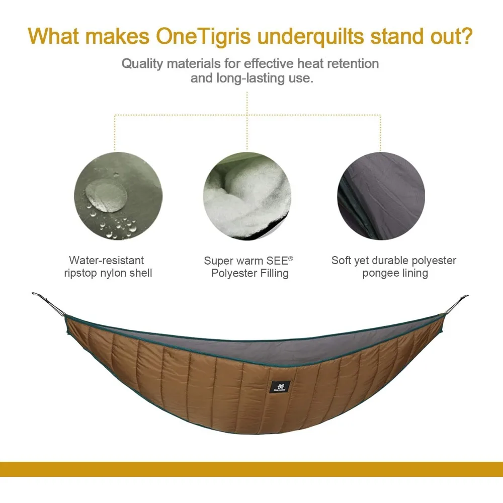 OneTigris Hideout tempat tidur gantung Underquilt, panjang penuh ringan 4 musim Peralatan tempat tidur gantung Underquilt untuk tempat tidur gantung berkemah mendaki