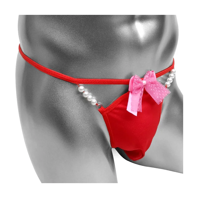

Mens Sexy Thong T Back underwear Sissy Pouch Panties Lingerie Bow with Pearl Jockstrap for sissy Gay Panties Thong Underpants