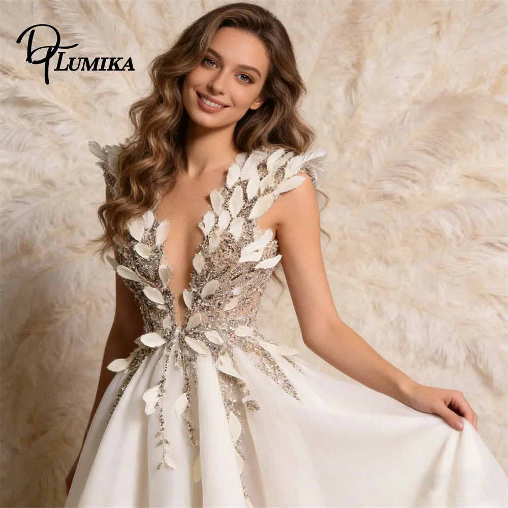 Luxury Feathers Organza Prom Dress for Women Sleeveless Long Evening Gown Tailored Fitted Party Prom Gown Wedding Guest Dress