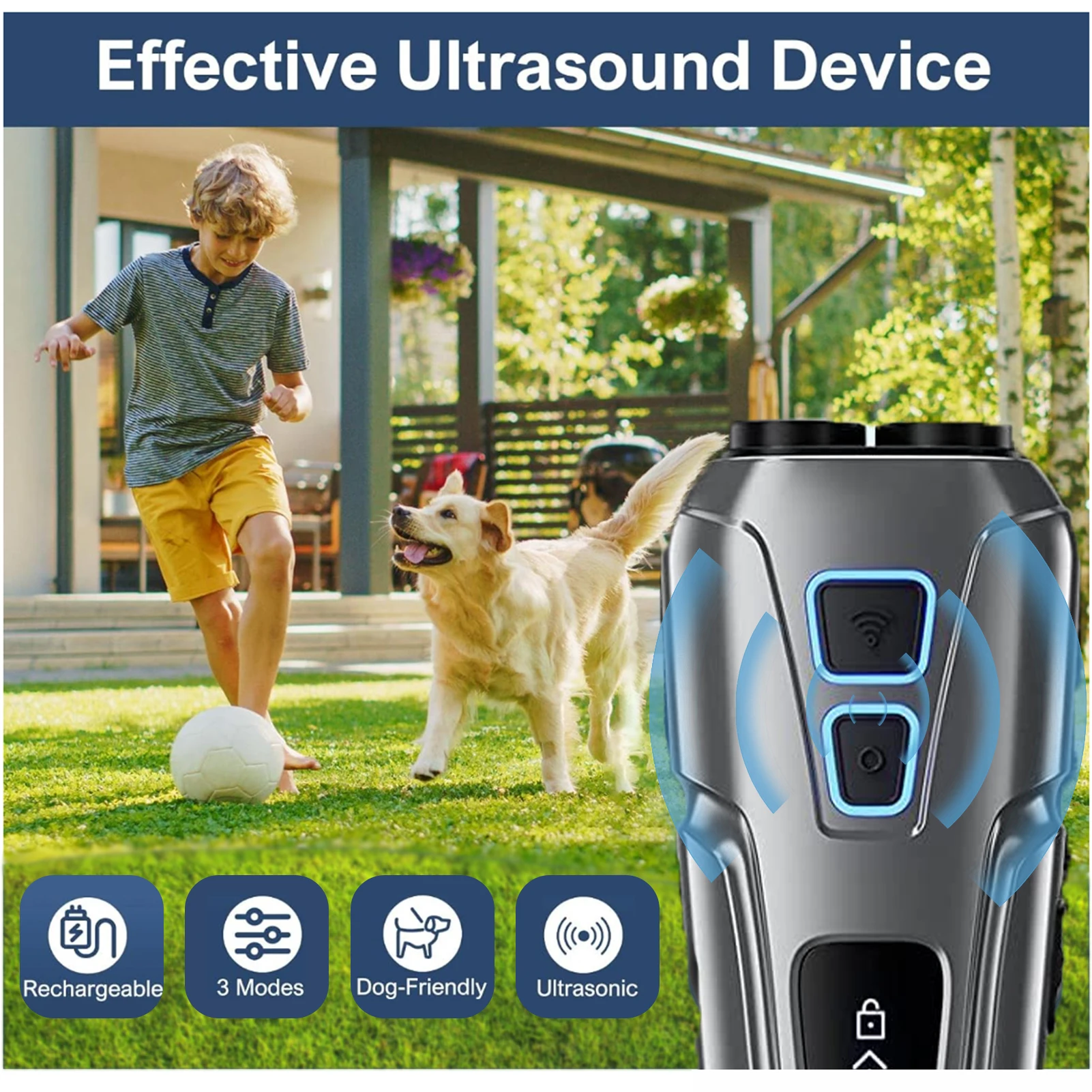 Ultrasonic Dog Repeller Dog Bark Deterrent Devices Rechargeable Portable Multifunctional Anti-Noise Anti-Barking Pet Dog Trainer